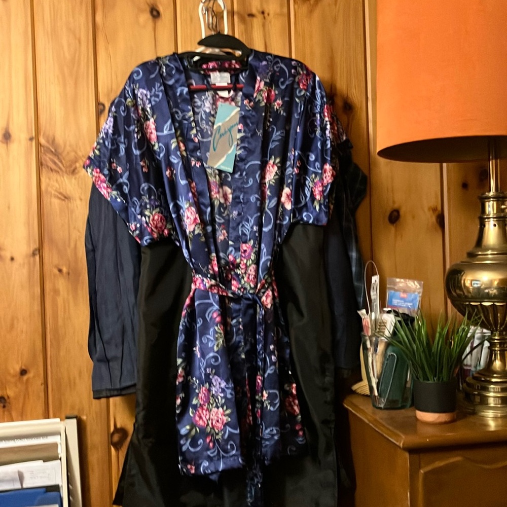 Blue silky robe, short and cute